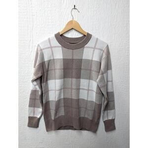 Rachel Zoe Beige Argyle Plaid Sweater Soft Cozy Academia Preppy Oversized XS